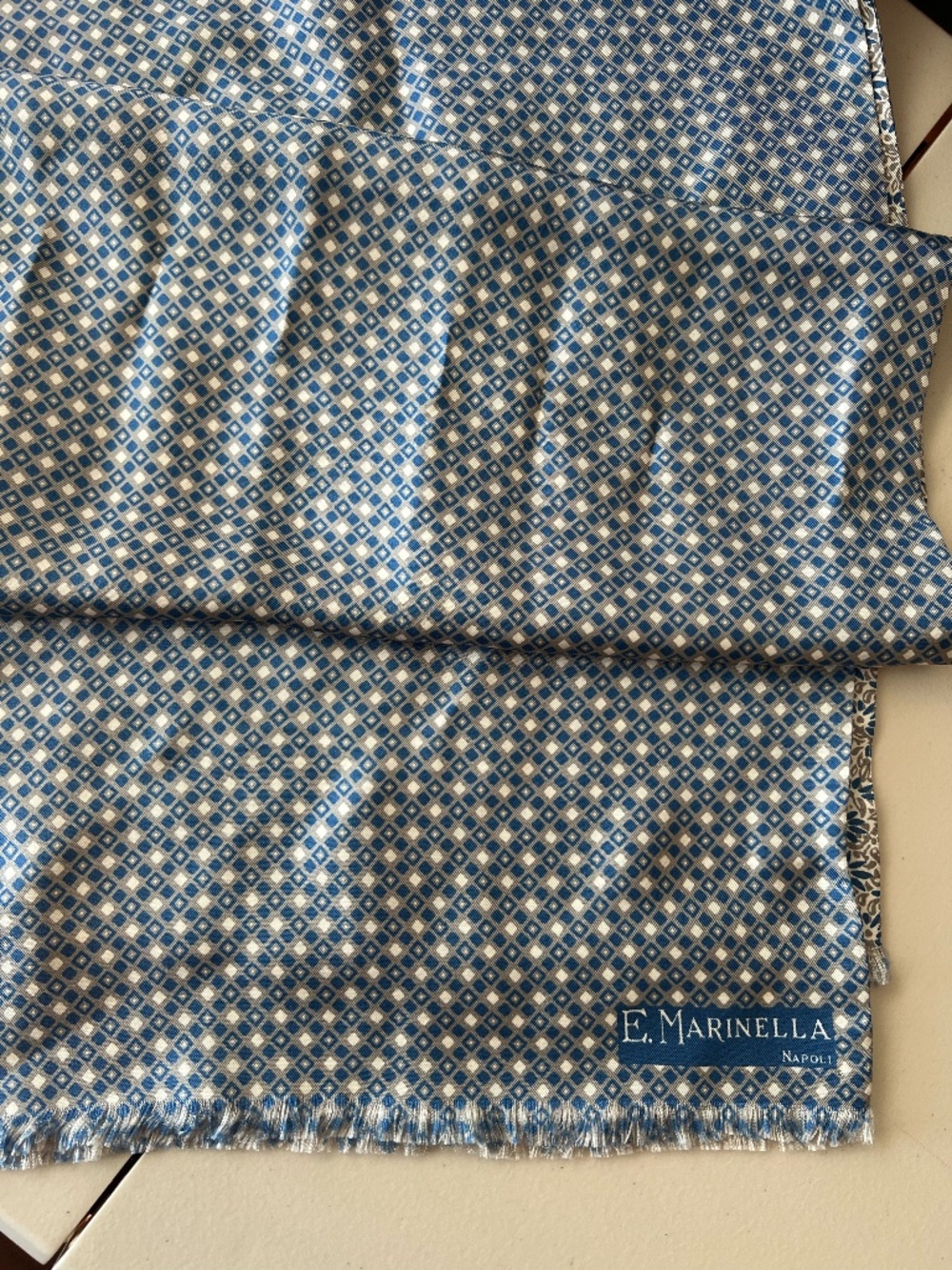 E. MARINELLA Napoli men’s Double Sided Scarf In Blue Silk Floral Pattern E.C